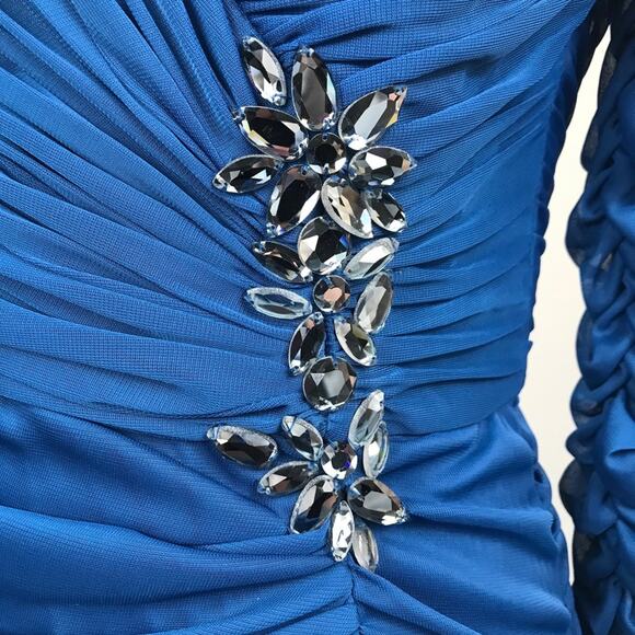 Adrianna Papell Occasions Blue Rushed Gown Dress  Jewels size 6 - Picture 8 of 14